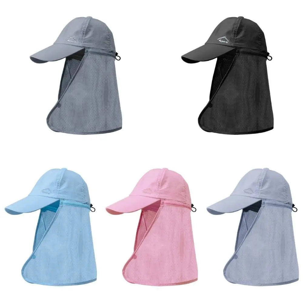 Portable Face Mask Man Sun Hat Mesh Breathable Sun-cream Bucket Hat Detachable Shawl Wide Brim Outdoor Fishing Cap Man Woman