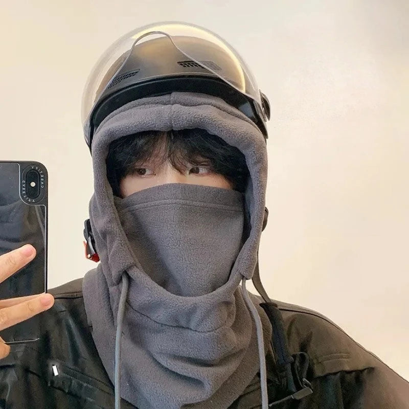 Unisex Winter Balaclava Knit Hooded Windproof Cycling Face Mask with Drawstring Motorcycle Riding Headgear Warm Knitted Caps