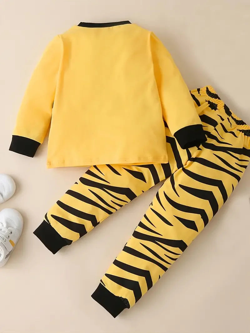 2pcs Boys Casual Crew Neck Animal Print Pajama Sets