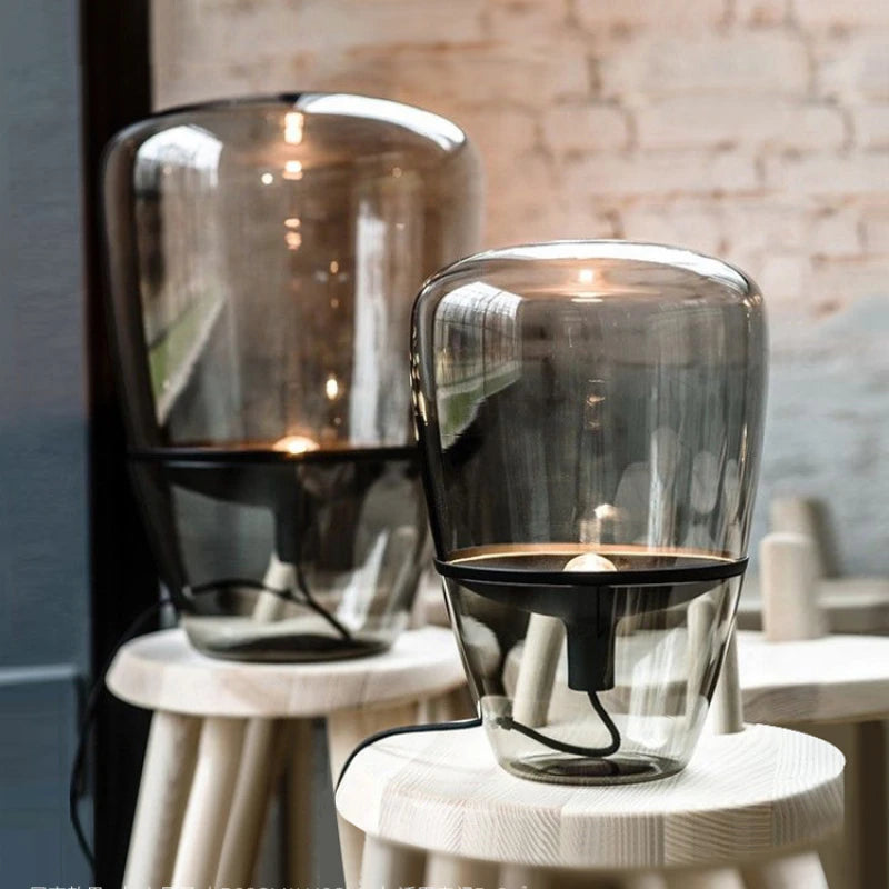 Postmodern Smoky Gray Glass Table Lamp Italian Creative Art Desktop Decoration Stand Lights Living Room Bedroom Hotel Lighting