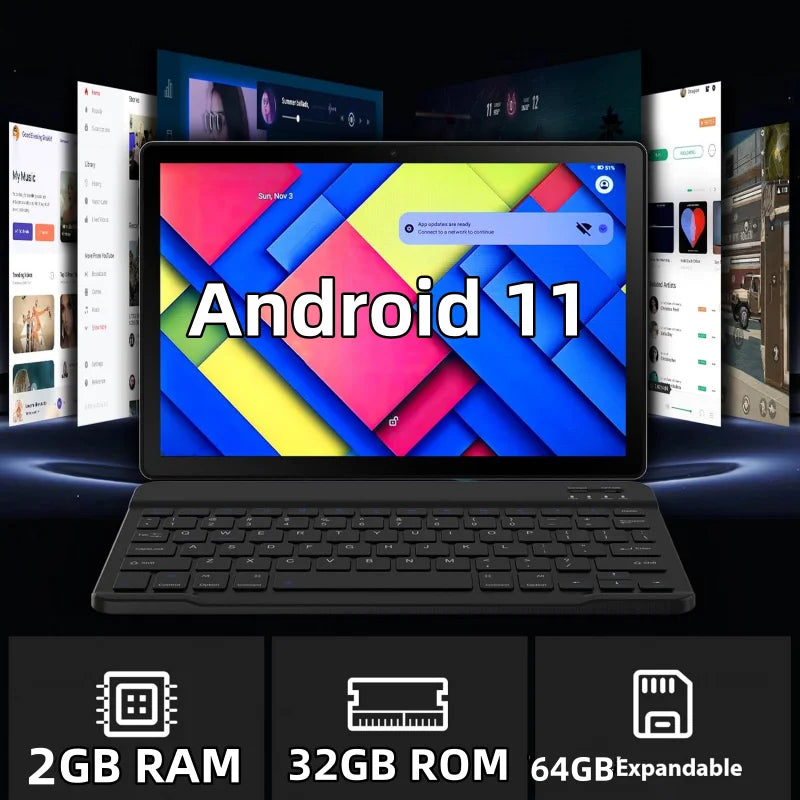 10.1 INCH Android 11 Tablet PC FC10 RAM 2GB ROM 32GB Allwinner A133 Quad-Core 1.4GHz  Resolution 1280 x 800 IPS HD Dual Camera
