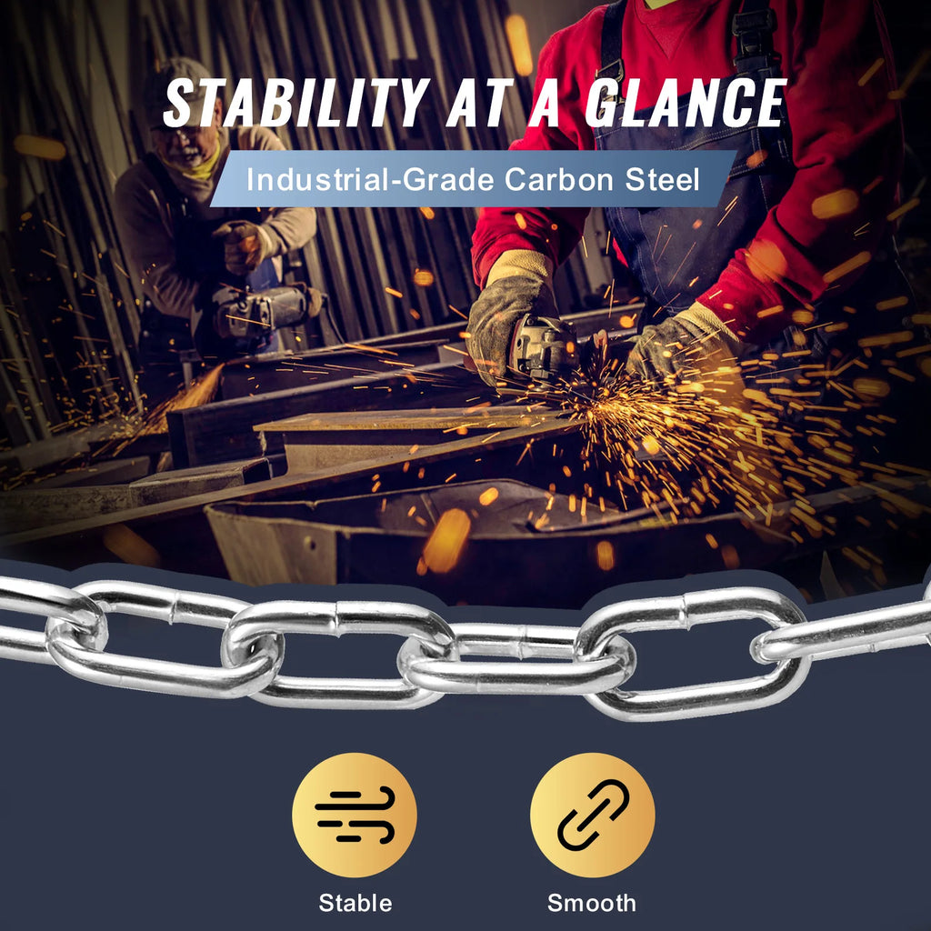 SucceBuy 33ft Proof Coil Chain 1/8" 350 lbs Zinc Plated Safety Chain with Galvanized Carbon Steel Link Chain for Towing