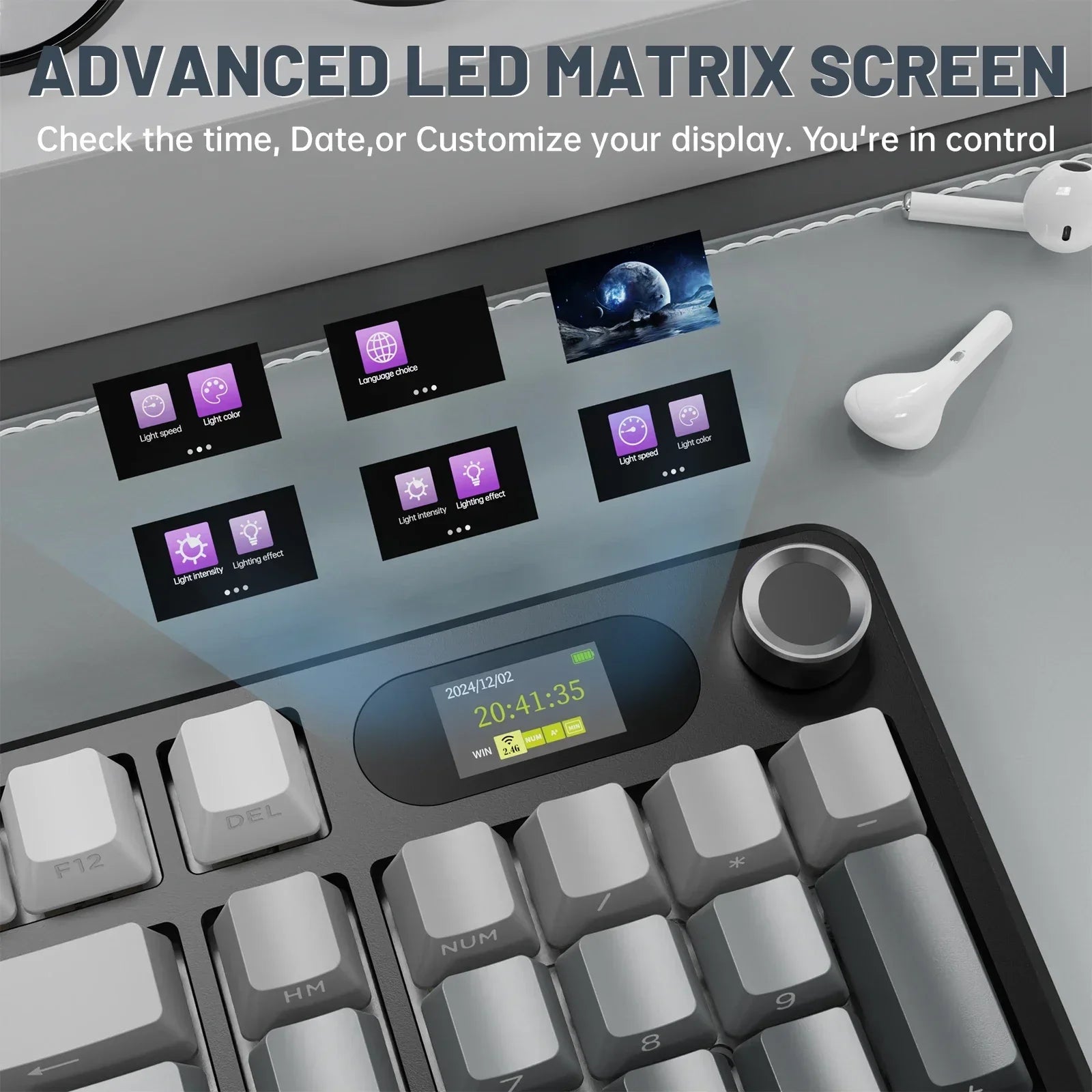 Attack Shark X98PRO 3-Mode RGB Bluetooth Wireless Mechanical Keyboard Full Key Hot-Swappable TFT Color Display Rotary Keyboard
