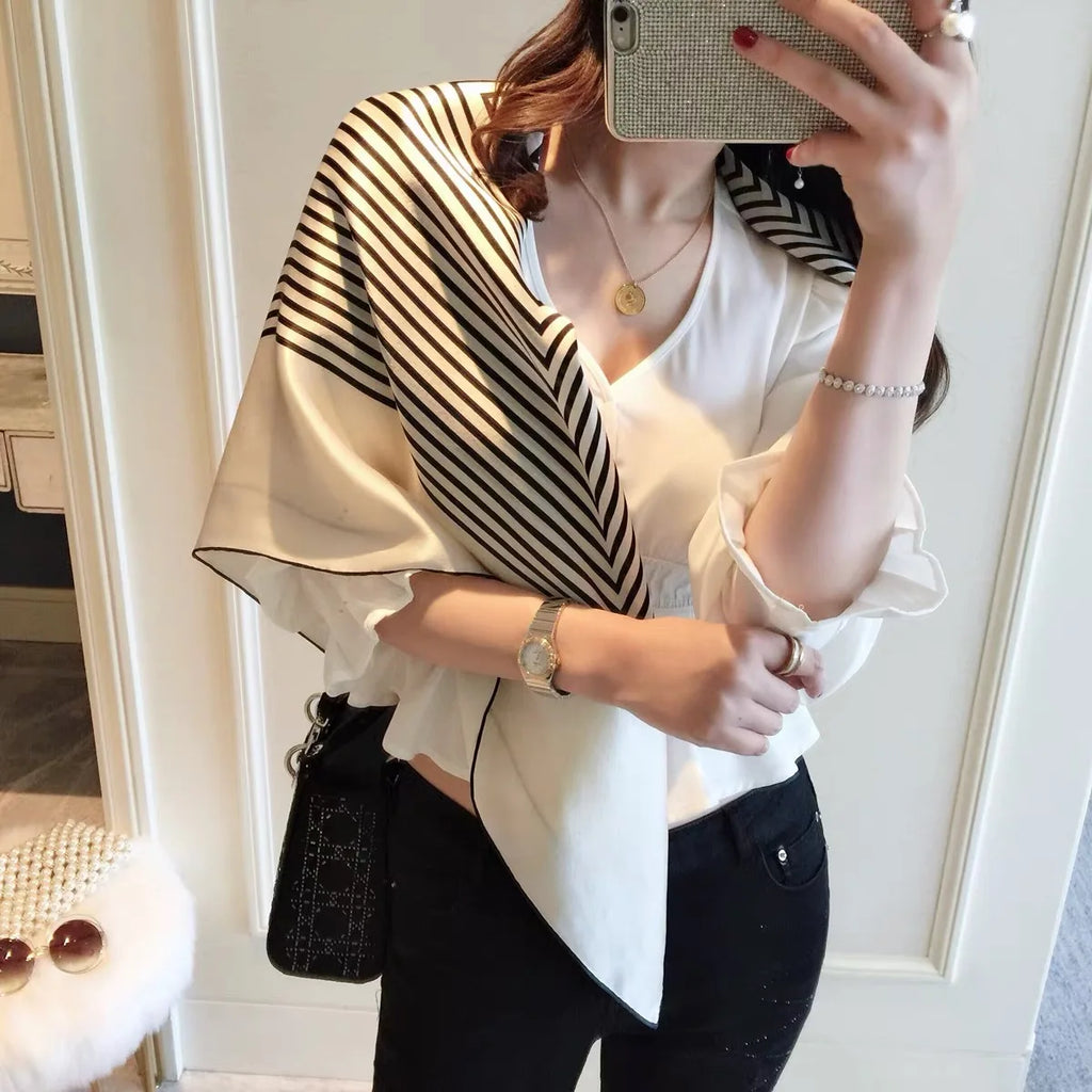 2026 new 90cm new striped women's professional square headscarf travel sunscreen scarf unique and chic accessories