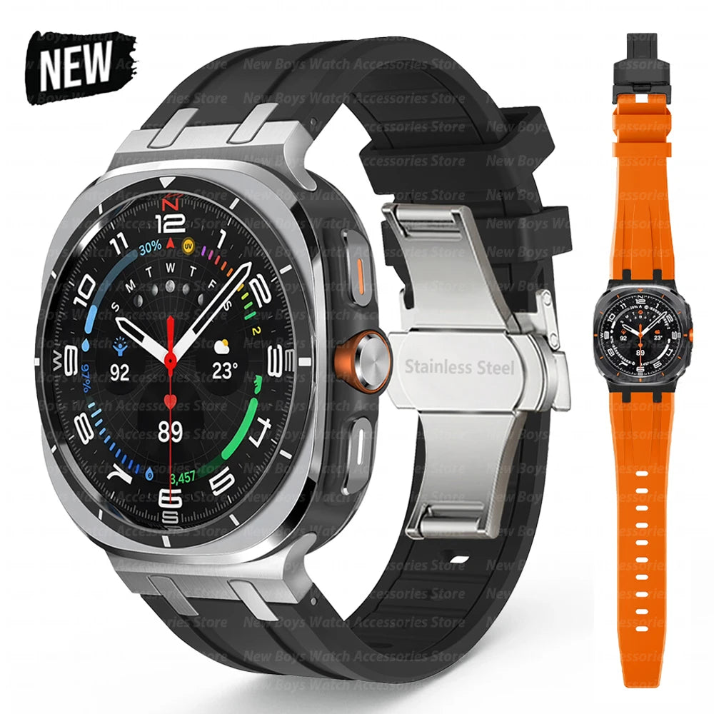 Luxury Sports Rubber Band for Samsung Galaxy Ultra Watch 47mm Curved End Silicone Strap for samsung ultra 7 47 47MM Men Bracelet