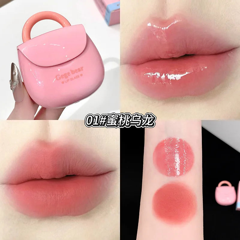 Gegebear Mini Bag Double Effect Lip gloss Smooth Color Rendering Matte Mirror Set Lip Glaze lipstick gifts