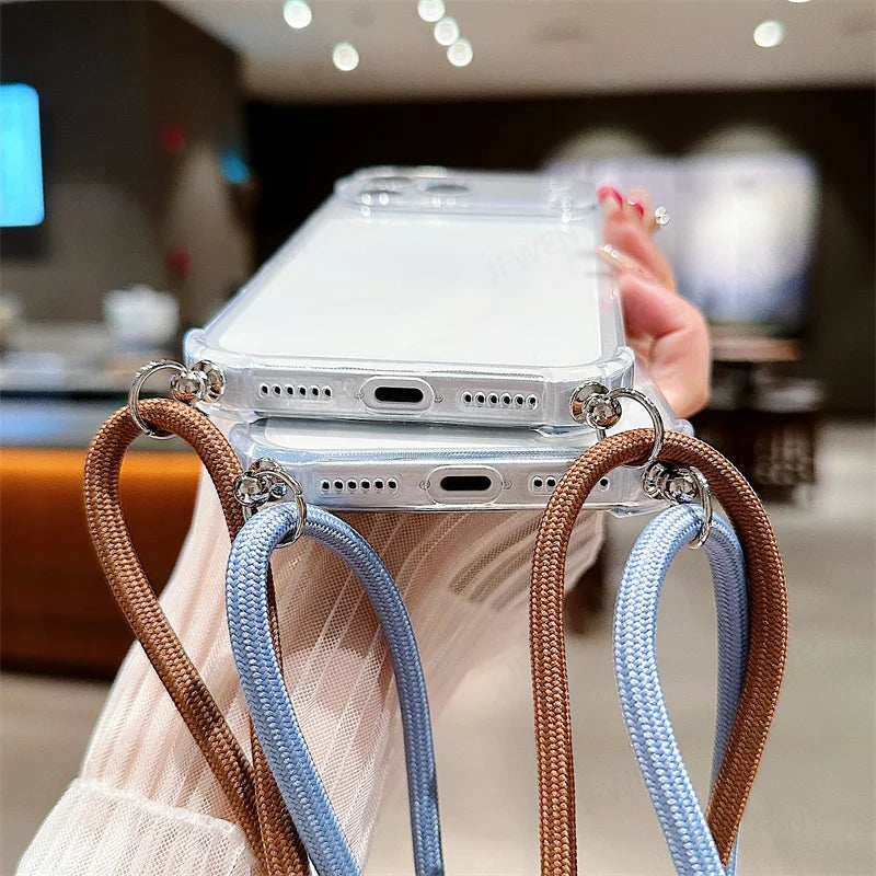 Crossbody Lanyard Shockproof Case For iphone 17 Air 16 16E 15 14 13 12 11 Pro Max Plus Silicone Soft TPU Clear Back Cover