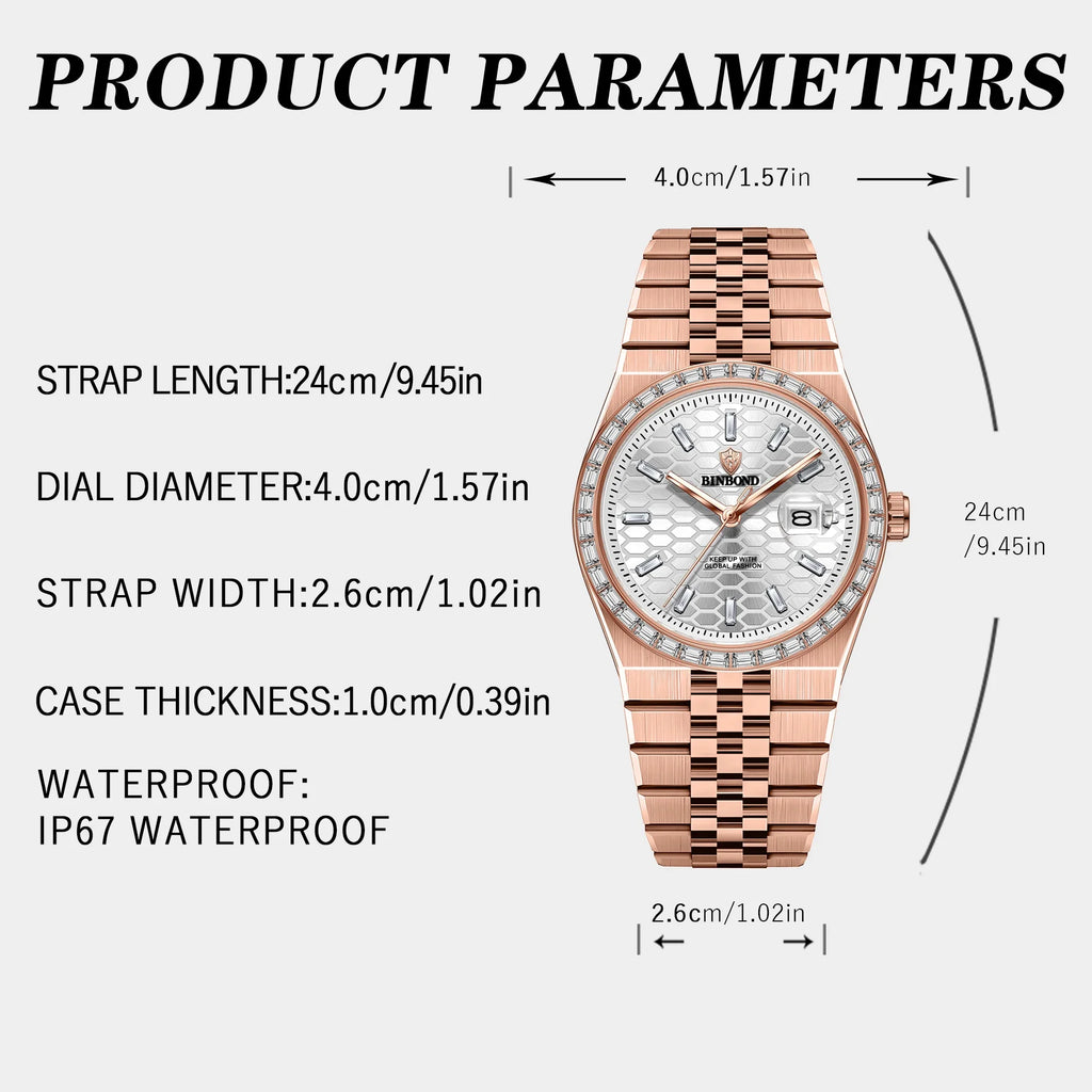 BINBOND New Men's Quartz Watch Classic Style Waterproof Luminous Date Display Stainless Steel Wristwatch For Male Relojes Hombre