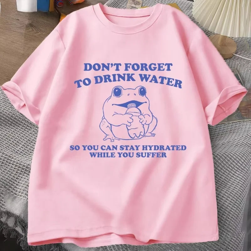 Stay Hydrated While You Suffer T-Shirt Vintage Style Funny Frog Graphic Tee Summer Short Sleeve T-shirts Oversized Tees