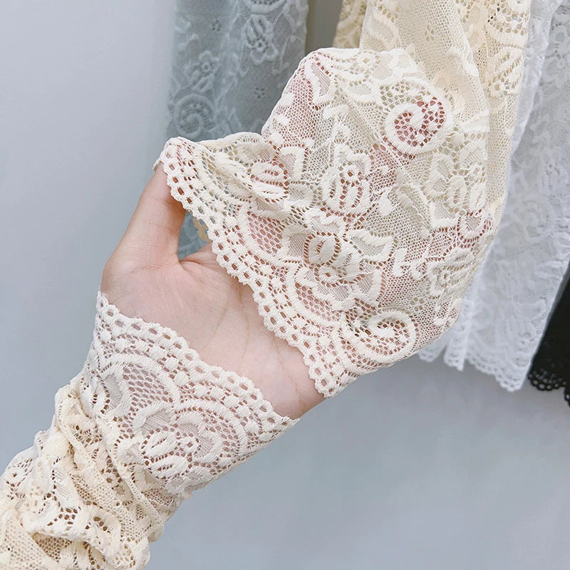 Long Lace Gloves Gothic Thin Hollow Fingerless Gloves Women Sun Protection Sleeves Oversleeve Mesh Arm Sleeve Sunscreen Mittens
