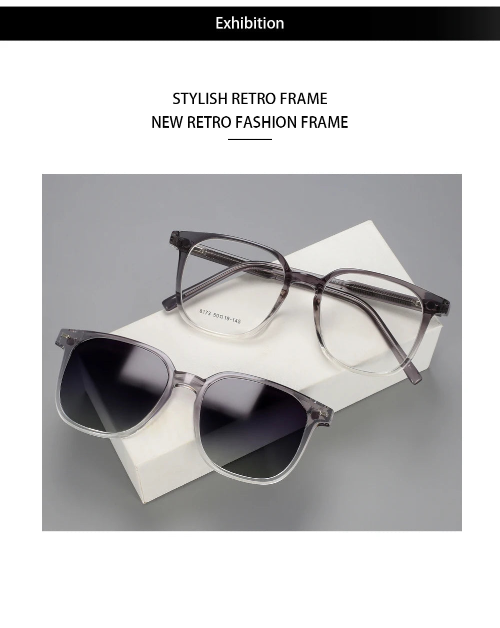 56532 Fashion Anti Blue Light Square Glasses Frames Polarized Sunglasses Magnetic Clip Women Computer Eyeglasses