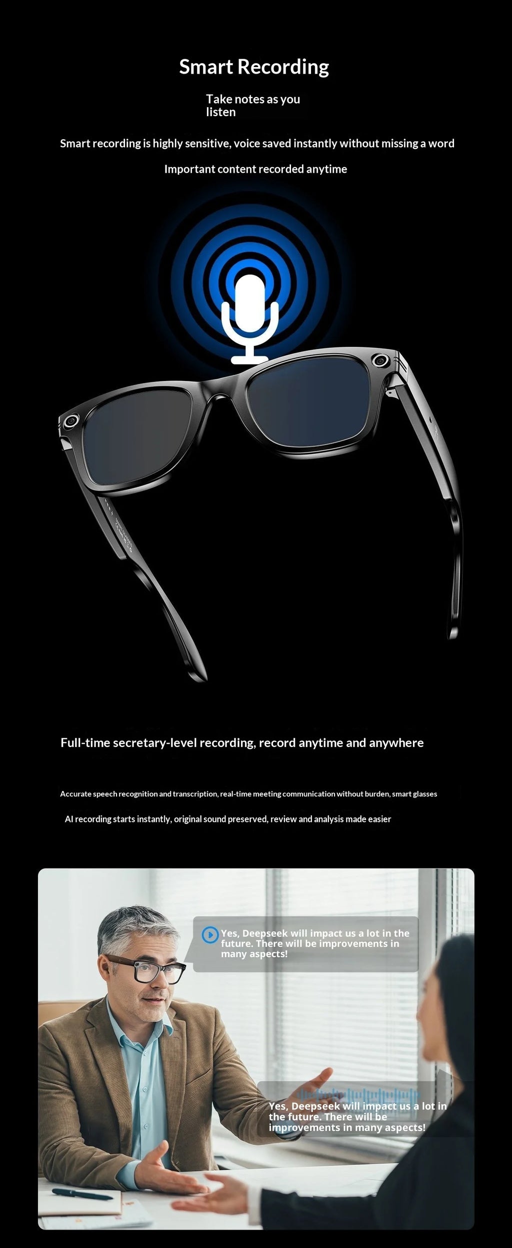 2025 AI Smart Glasses - 8MP Camera for First-Person Vlog, Voice Translation, Music & Calls, IP65 Waterproof, Ultra-Light