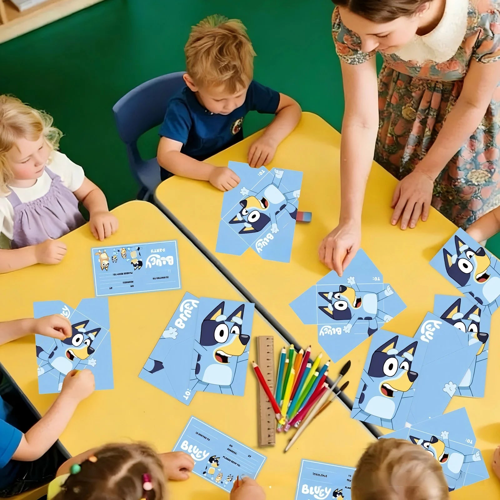 Bluey Birthday Party Invitations Bluey Party Invitation Card with Envelopes for Bluey Party Favors(12 Guests)