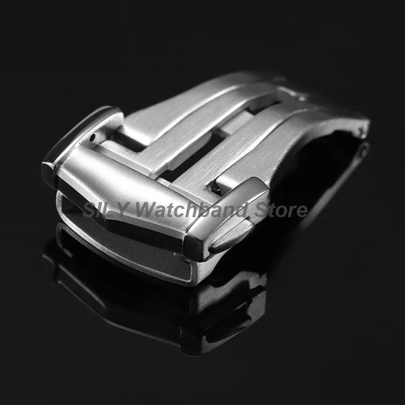 Silver Brushed Watch Buckle 18/20mm Stainless Steel Butterfly Deployment Watch Button Metal Folding Clasp Watch Button Accessory