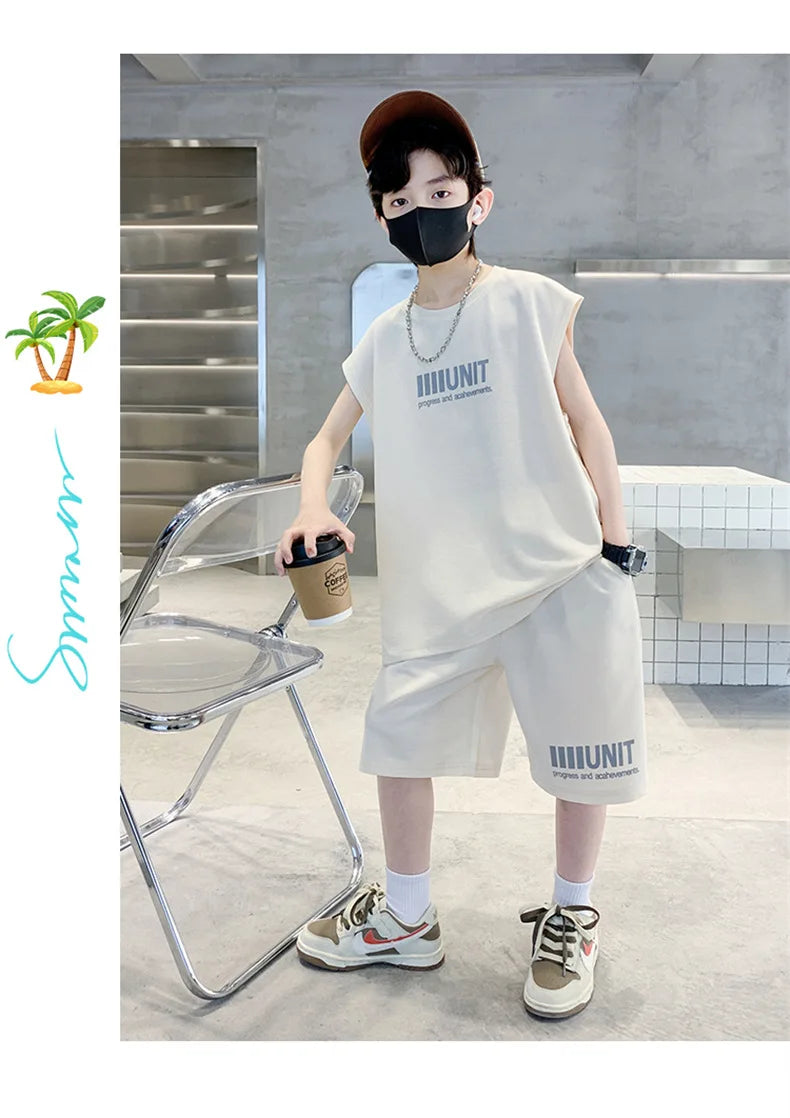 5 6 8 10 12 14 Years Teenagers Summer Boys Clothing Sets New Fashion Top And Shorts Boys Tracksuit Birthday Gifts Kids Clothes