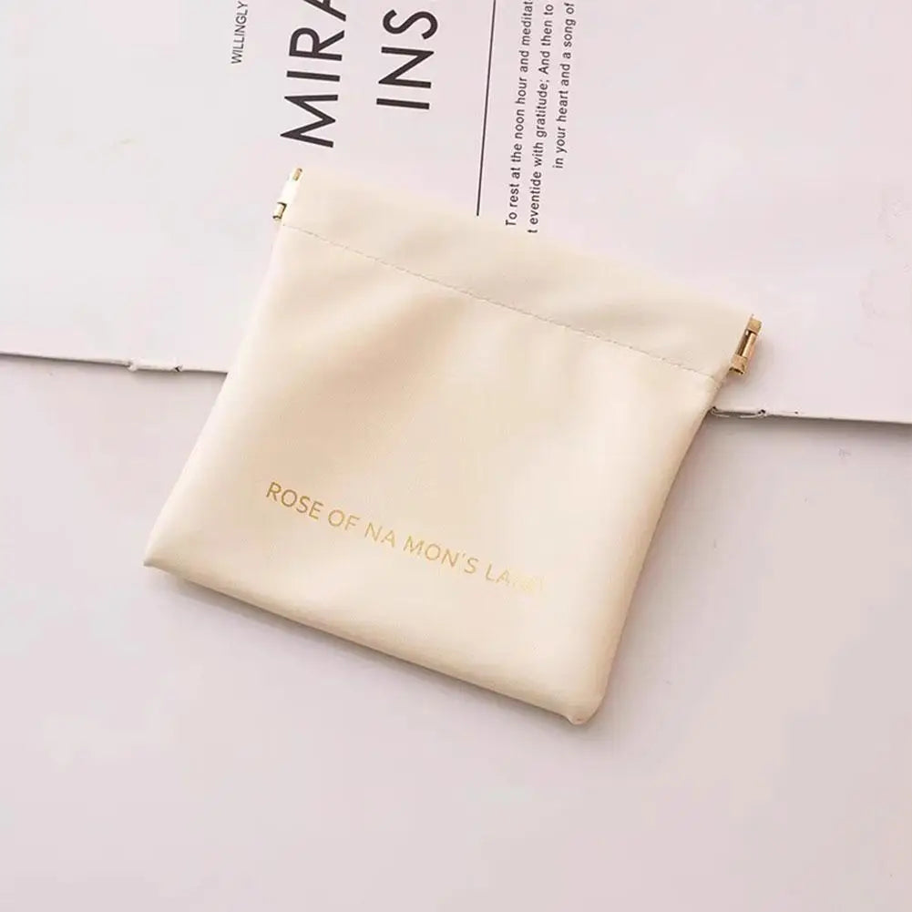 Automatic Closure Bullet Storage Bag, Mini Portable PU Lipstick Makeup Pouch, Self-Closing Spring Design for Earphones & Small