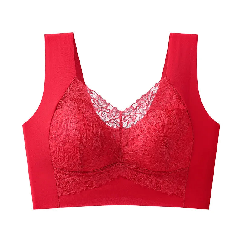 Ladies Comfortable Sexy Lace Seamless Breathable Back Bra All Season Comfortable Without Steel Ring Gathering Anti Sagging Vest