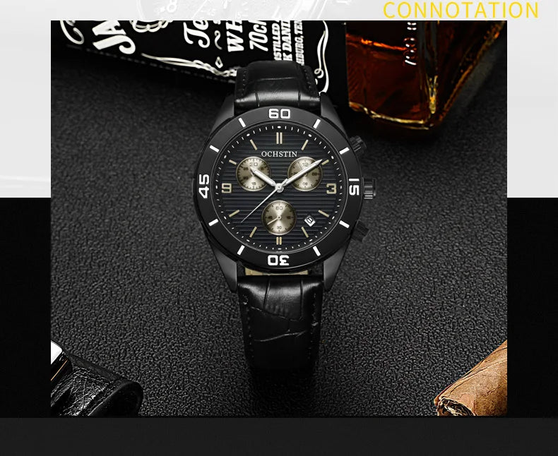 OCHSTIN Men's Watches Top Brand Sport Men Wrist Watch Leather Quartz Watch Sports Waterproof Male Clock Chronograph Function