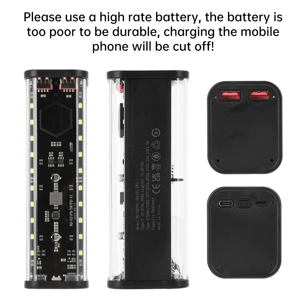 8 Slots 21700 Battery Case DIY Kit Mecha Transparent Quick Charge Flash Charger Battery Case Kit Power Bank Box Type C