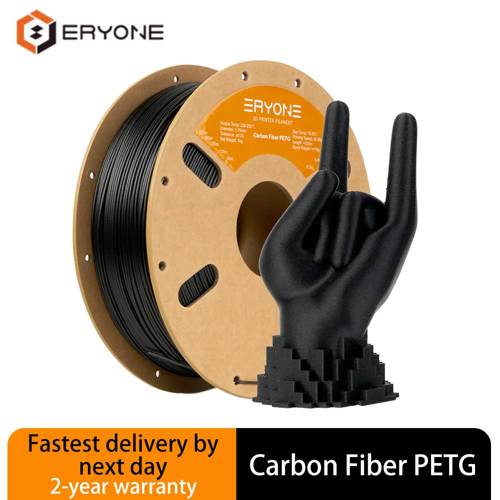 ERYONE PETG Carbon Fiber 3D Printer Filament 1.75mm 1KG ±0.03mm Precision - High Strength & Stiffness for FDM Printers
