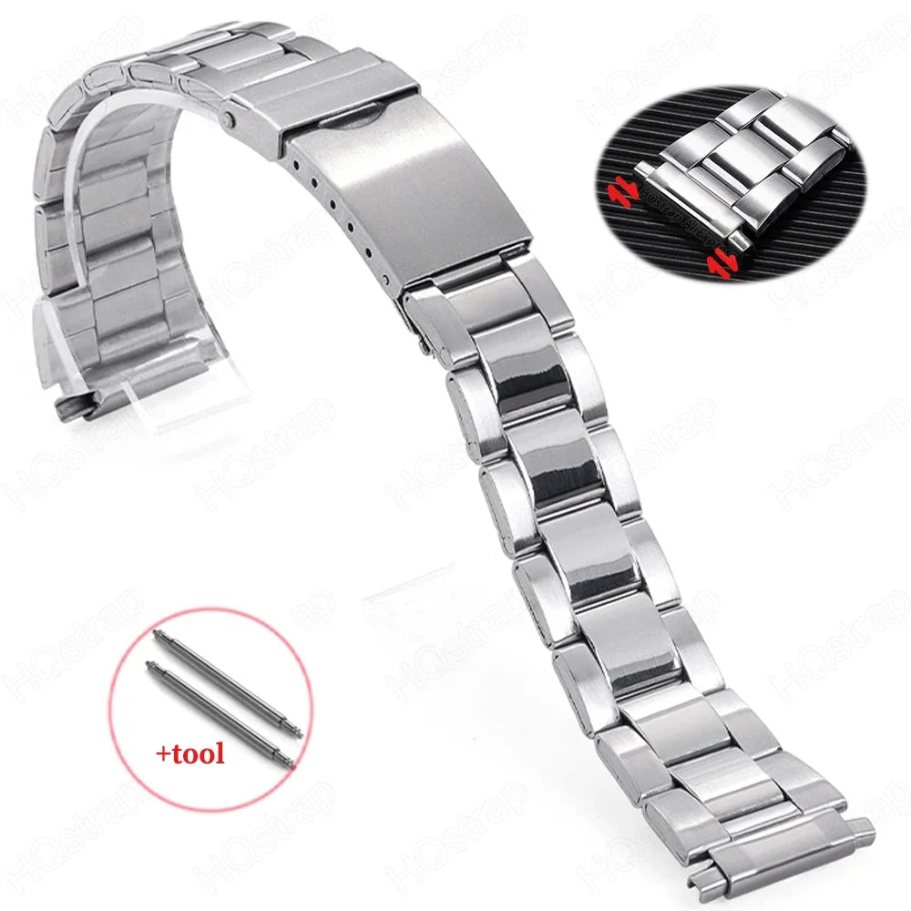 HQstrap Stainless Steel Watch Band 20mm 21mm 22mm 16mm 17mm 18mm 19mm Silver Metal Watchband Scalable Strap End Accessories