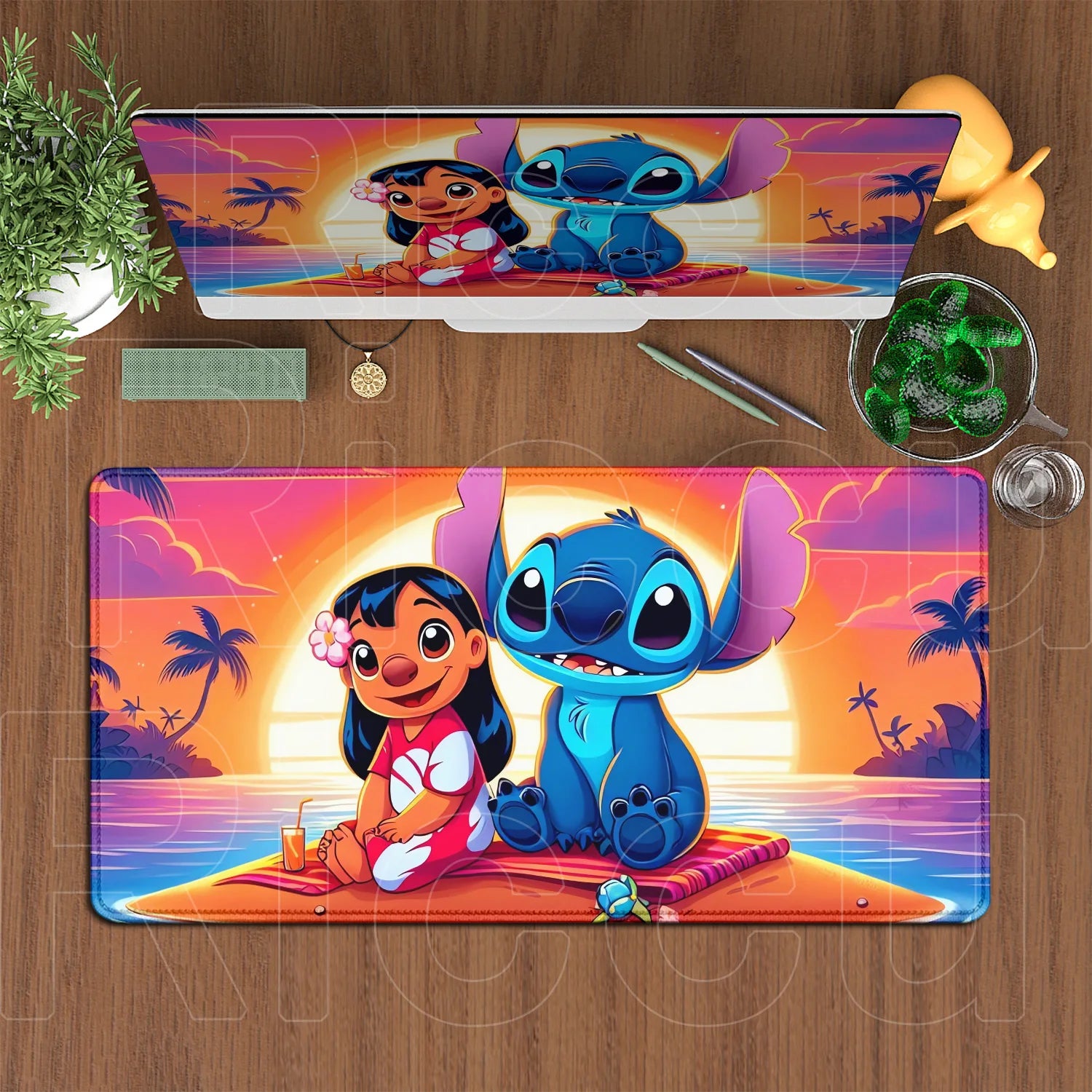 Large Gaming Mice Pad Kawaii Anime Stitch Mousepad Gamer Mausepad XXL Computer Office Speed Deskmat Keyboard Cabinet Accessories