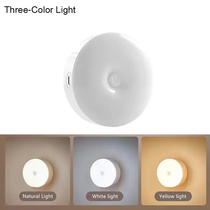 Mini LED Touch Sensor Night Lights USB Rechargeable Kitchen Bedroom Magnetic Base Wall Light Round Portable Dimming Night Lamp