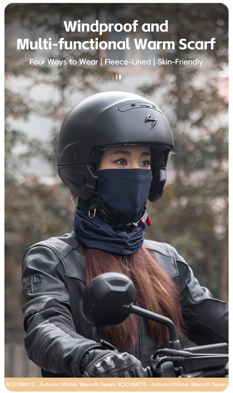 ROCKBROS Winter Warm Cycling Face Mask Windproof Thermal Fleece Bike Headband Scarf Men Women Breathable Cycling Neck Gaiter