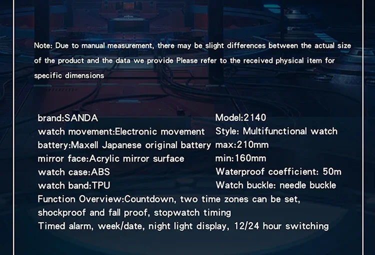SANDA 2140 Watches Alarm Clock Chrono 5Bar Waterproof Digital Watch reloj hombre New Fashion Outdoor Sport Men Multifunction