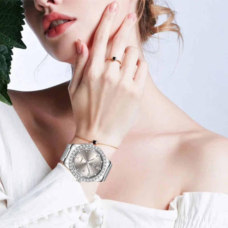 LIGE Creative Diamond Design Watch Women Waterproof Stainless Steel Luminous Ladies Watches Simple Elegant Quartz Wristwatch
