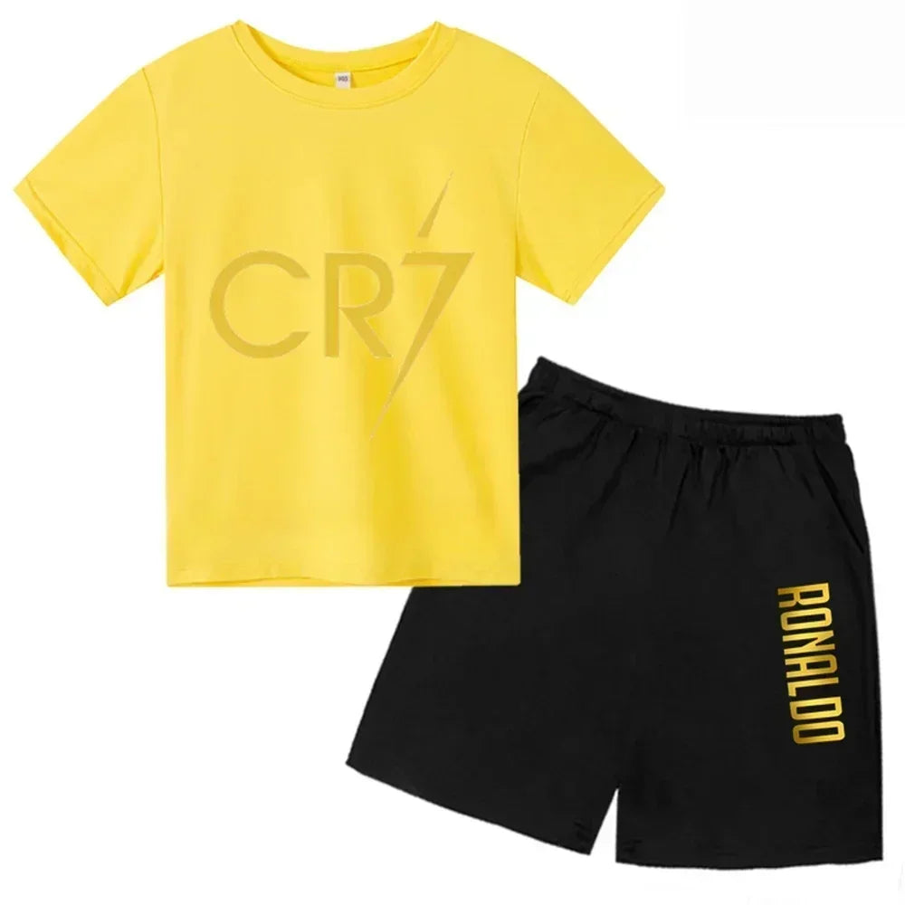 Summer CR7 Star Print Kids T-shirt Top and Shorts 2pcs Set Boys/Girls 3-13Y Children Clothes Sunshine Casual Fashion Sportsuit
