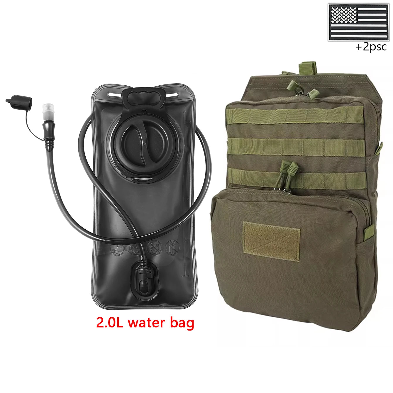 Outdoor sports drinking equipment: 2L large-capacity water bag + molle backpack, suitable for hiking, camping, and cycling