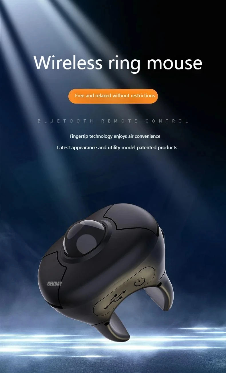 Trackball Finger Ring Mouse - 2.4G+Bluetooth Wireless Remote for Short Video/PPT/In-Vehicle Display