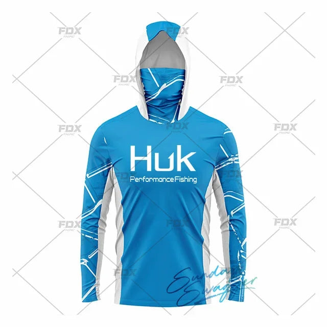 HUK Fishing New Fishing Shirts Upf 50 Long Sleeve Hooded Face Cover Camisa Pesca Tops UV Protection Fishing Face Mask Clothes
