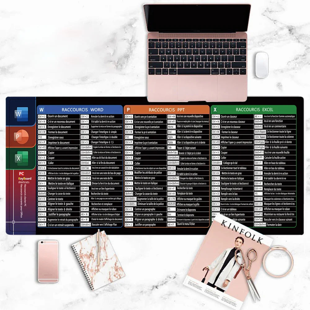 French Excel Shortcuts Mouse Pad Large Extended Office Computer Desk Mat Big Keyboard Mousepad With Stitched Edge Non-Slip Base