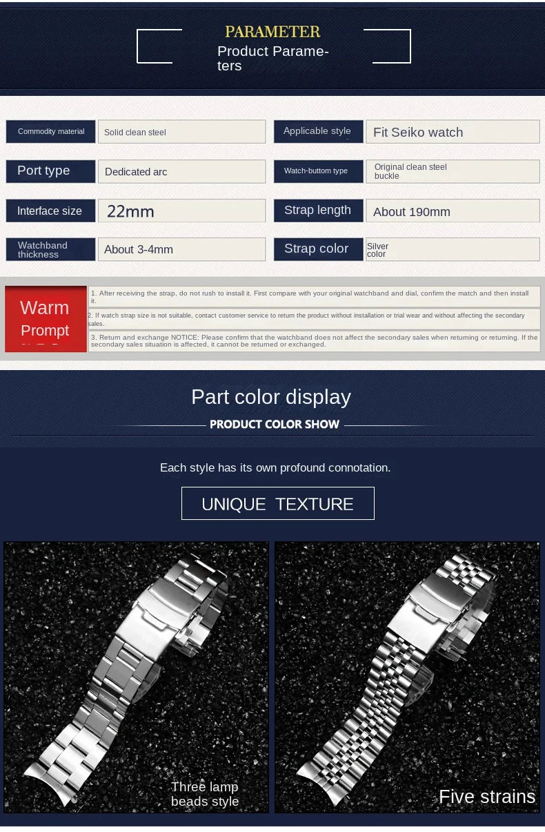 For seiko No. 5 SKX009/007 SKX175/SKX173 Solid Stainless Steel metal Watch Strap 20mm 22mm Watch Accessories Watch Belt Bracelet