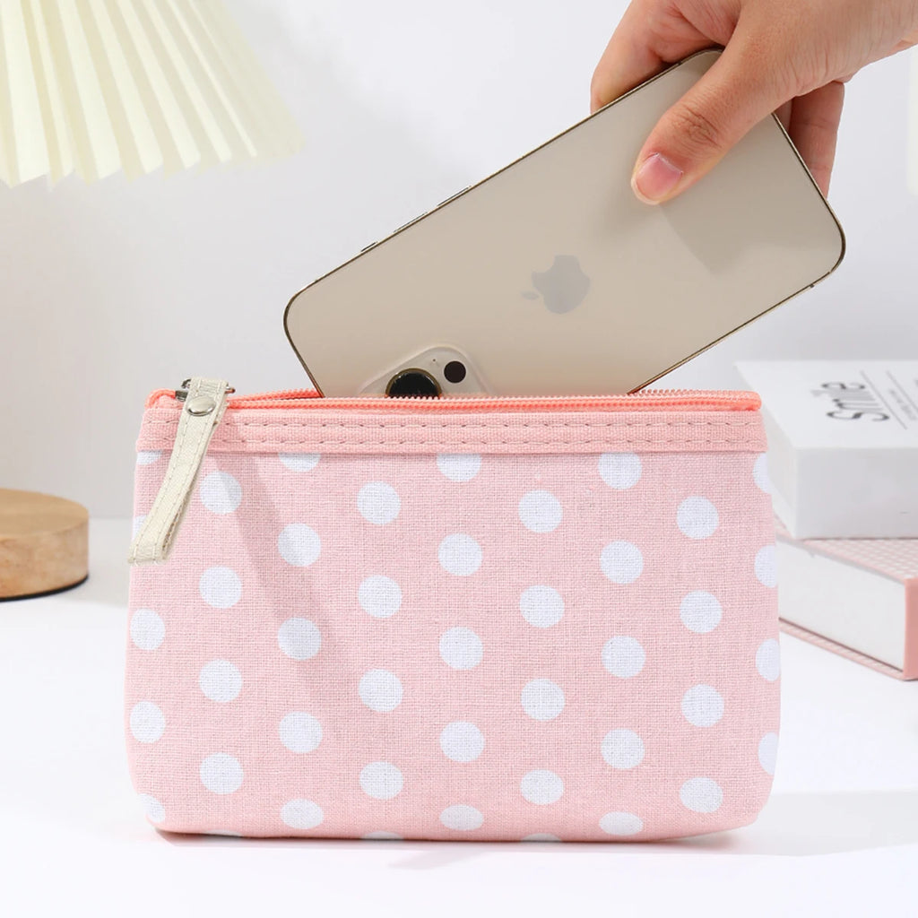 Small Fresh Canvas Dot Makeup Bag Simple and portable skincare storage bag Korean version student pencil case wallet