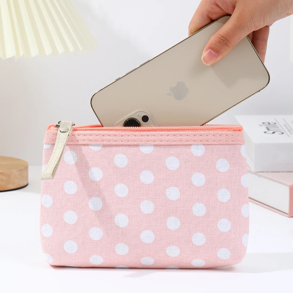 Small Fresh Canvas Dot Makeup Bag Simple and portable skincare storage bag Korean version student pencil case wallet