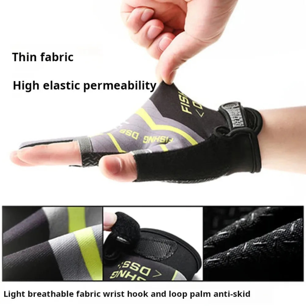 1 Pair Fishing Gloves for Men Summer Fishing Road Sub Sunscreen and Anti Slip Ice Silk Breathable Thin Three Finger Cut Gloves