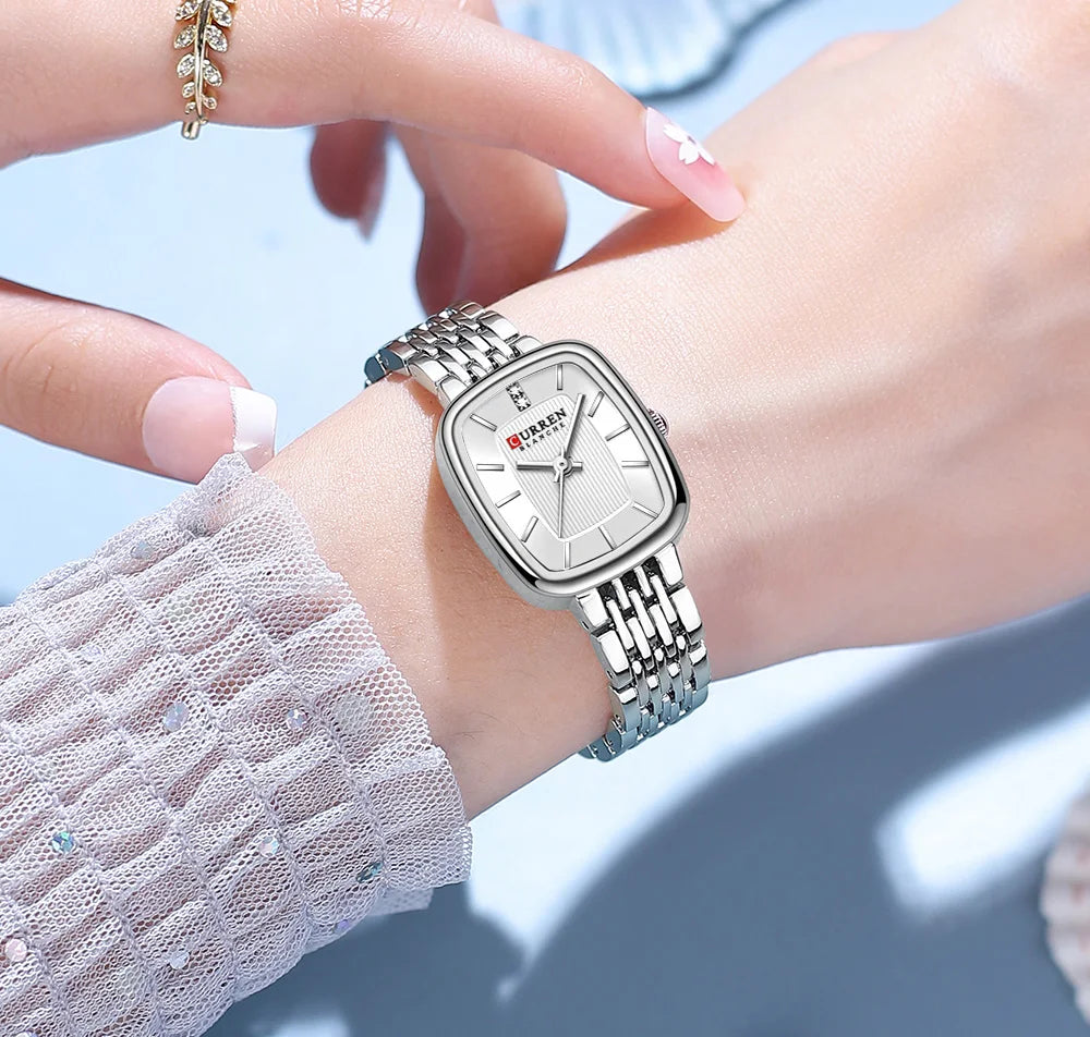 CURREN Fashion Dress Watches for Ladies Simple Quartz Stainless Steel Bracelet Wristwatch