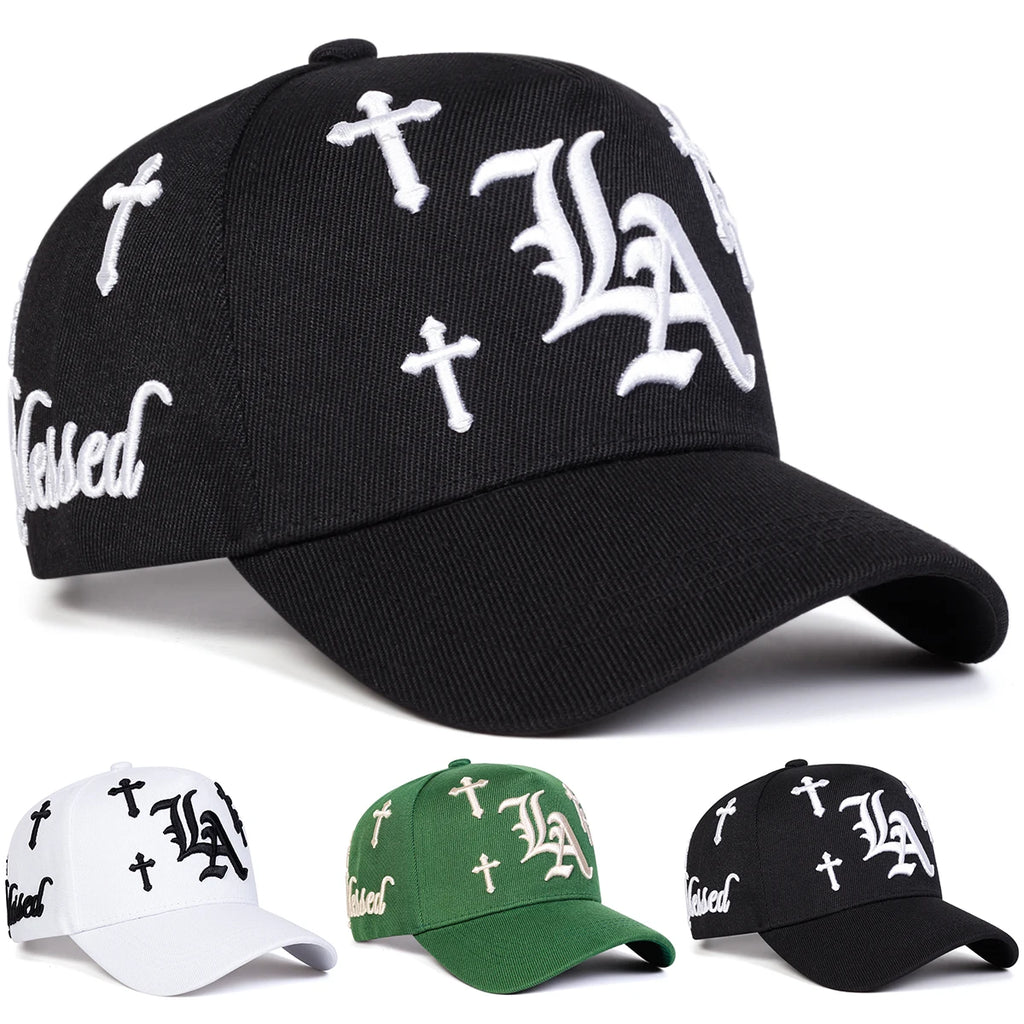 Unisex Gothic LA Cross Embroidery Baseball Caps Spring Autumn Outdoor Adjustable Casual Hats Sunscreen Hat Sports Cap