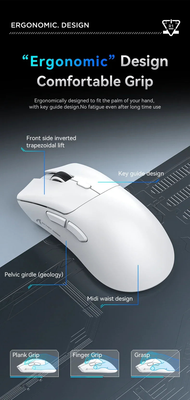 Attack Shark R1 Wireless Mouse Lightweight Ergonomic DesignMouse 1000Hz Bluetooth Tri-mode Connection 18000dpi Optical Mouse