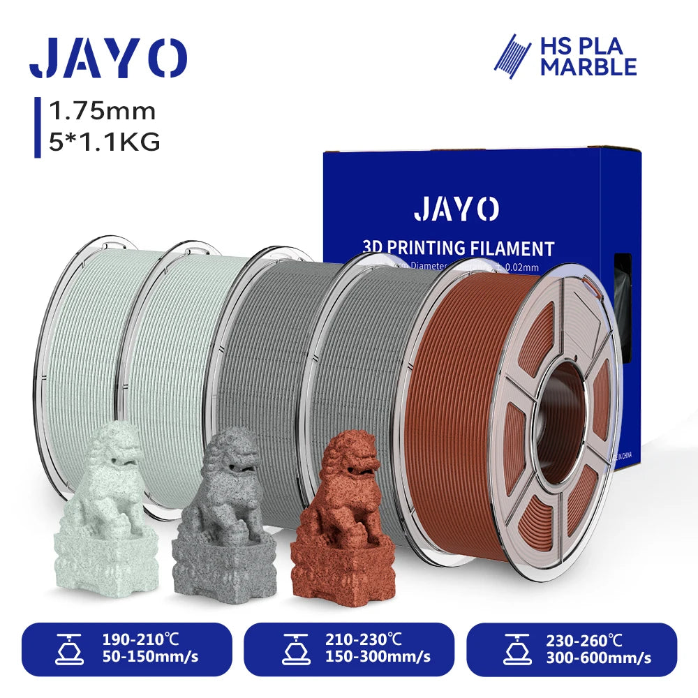 JAYO 5Rolls 3D High Speed Marble PLA/HS Matte PETG/HS PLA Filament 600mm/s High Speed 3D Printer Non-toxic Filament 1.1KG/roll