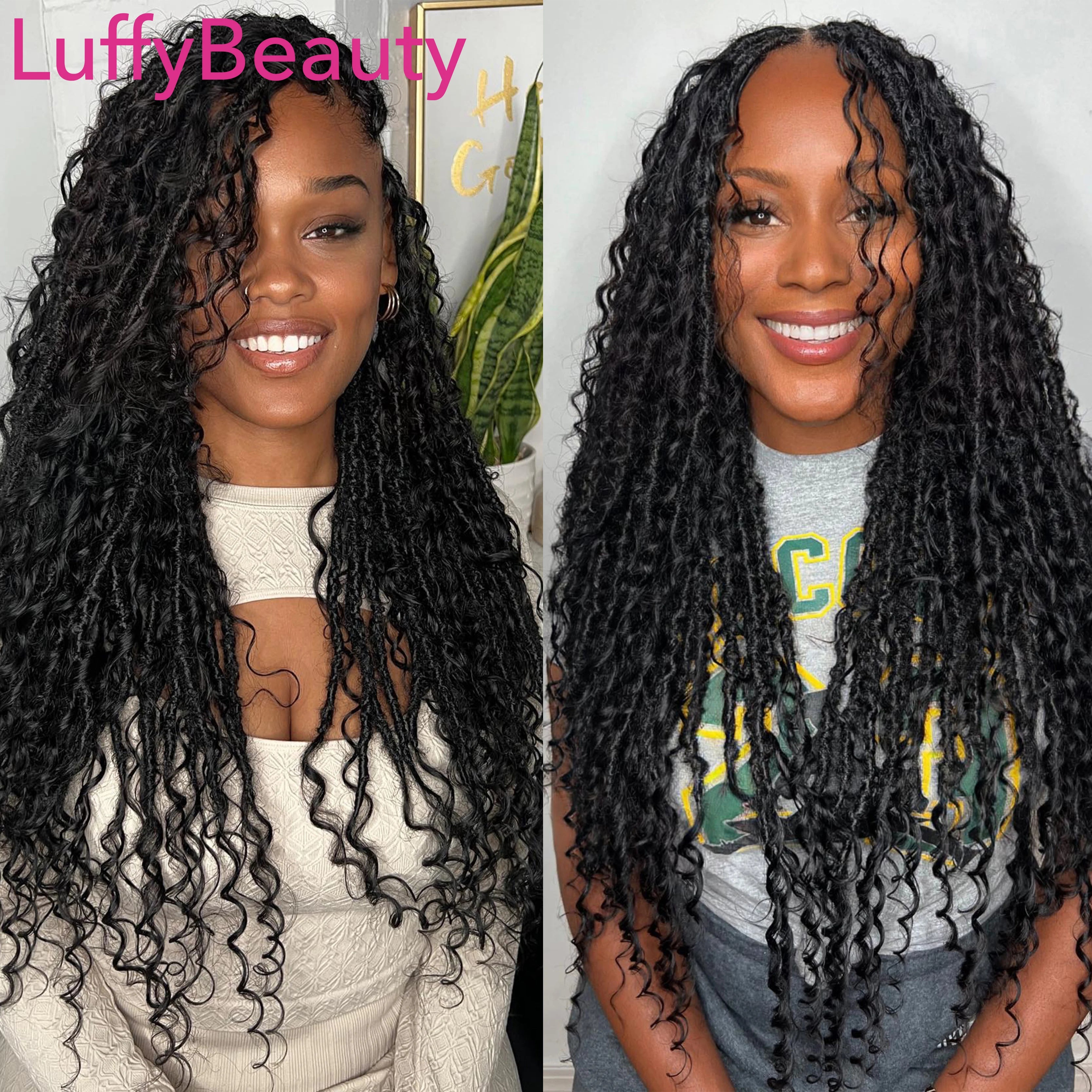 Pre-looped Crochet Boho Locs with Human Hair Curls Goddess Braids Curly Double Drawn Full End Hair Extensions for Black Women