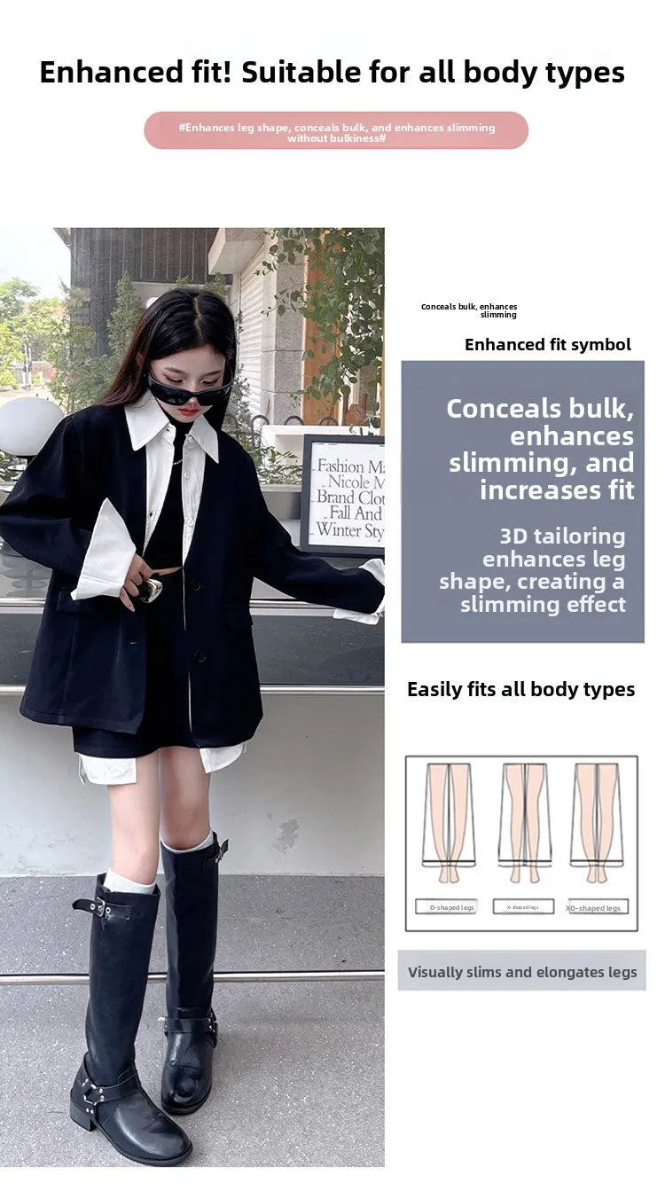 Girls' Suit Set Ages 5-14 Trendy Spliced Two-Piece Outfit with Jacket And Short Skirt for Children's Fashion Shows Machine Wa...