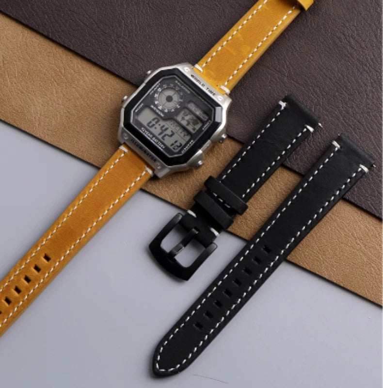 Cowhide Watchband For Casio A158 A168 f91w AE-1200WHD/A159/A169 AE1200 Watch Strap Quick release Soft Bracelet men accessories