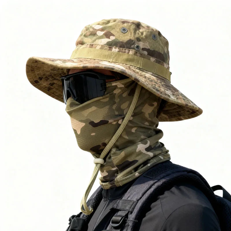 Camouflage Boonie Cap Balaclava Hat Suit Foldable Soft Hat Outdoor Hunting Fishing Wide Brimmed Hat Sunscreen Caps