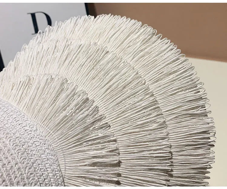 Designer Brand Sunscreen Tassel Straw Hats for Women Summer Empty Top Sun Hat Outdoor Pamama UV Protection Beach Sunshade Cap