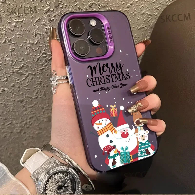 New Style Christmas Pattern Phone Case For iPhone 16 15 14 13 12 11 Pro Max XS X XR 7 8 16 Plus SE 2022 Shockproof Hard Cover