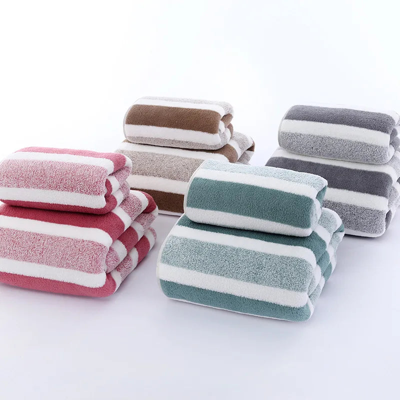 1 pcs Striped Face Towel 35x75cm For Bathroom Or Soft And Absorbent Quick-Drying Experience Microfiber Bath Towel 70x140cm